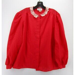 VINTAGE Joanna Top 10 Button Down Blouse Lace Collar Colorful USA 90s